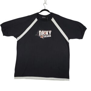 DKNY Jeans Mens Black Graphic T Shirt Short Sleeve Size XXL